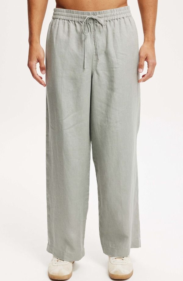 コットンオン メンズ ボトムス カジュアルパンツ リネン Cotton Mensuper Baggy Linen Pant Washed Military