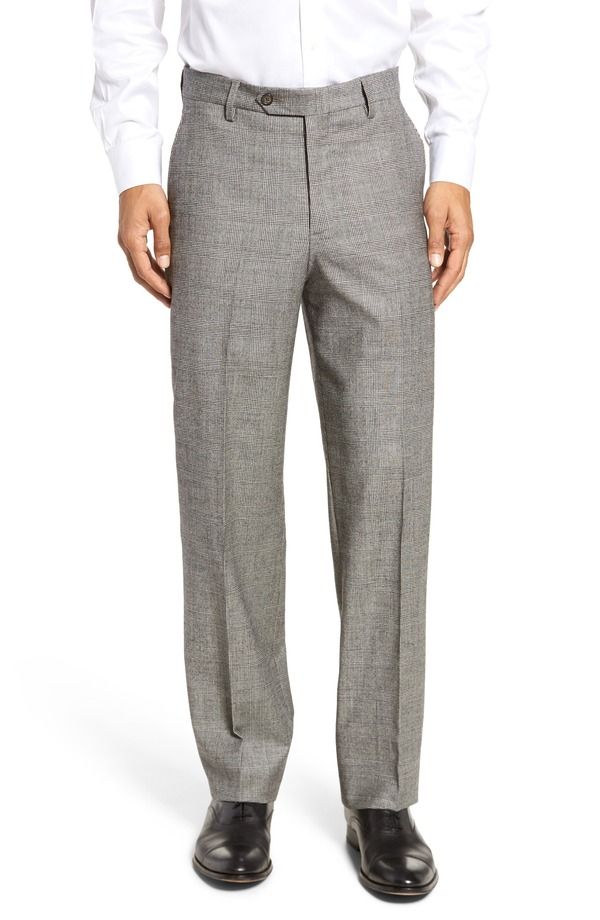 ベール メンズ ボトムス カジュアルパンツ ウール Berle Touch Finish Flat Front Plaid Classic Fit Stretch Wool Dress Pants Black White ホワイト