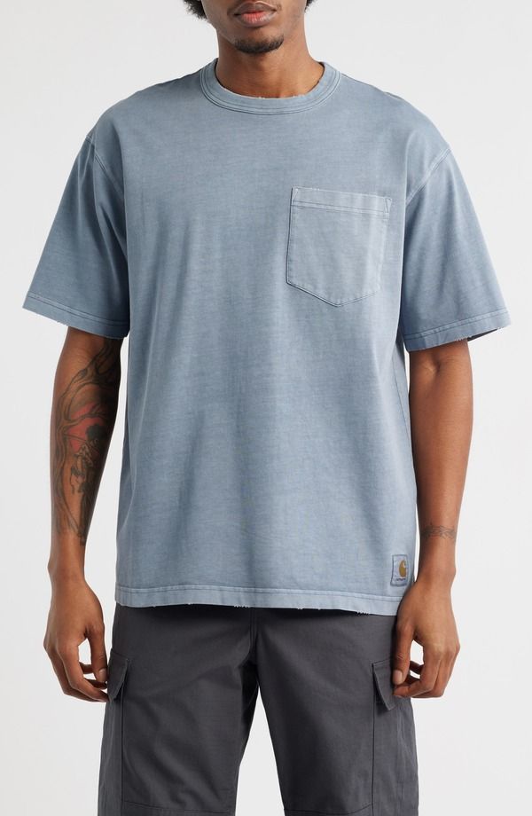カーハート メンズ トップス Tシャツ Carhartt Work In Progress Torion Distressed PocketShirt Office Blue ブルー