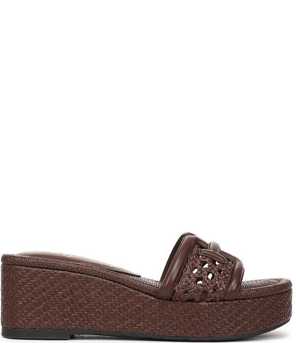 サムエデルマン レディース シューズ サンダル プラットフォーム ロゴ Sam Edelman Pauleena Woven Raffia Double Logo Platform Wedge Slide Sandals Terazzo Brown ブラウン