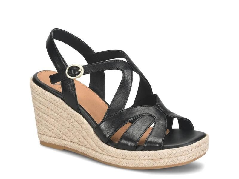 ソフト レディース シューズ サンダル SofftNorma Espadrille Wedge Sandal Black Leather ブラック
