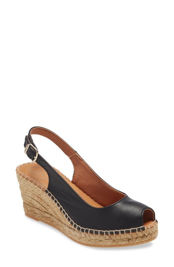 トニーポンズ レディース シューズ サンダル Toni Pons Croacia Espadrille Wedge Black Leather ブラック