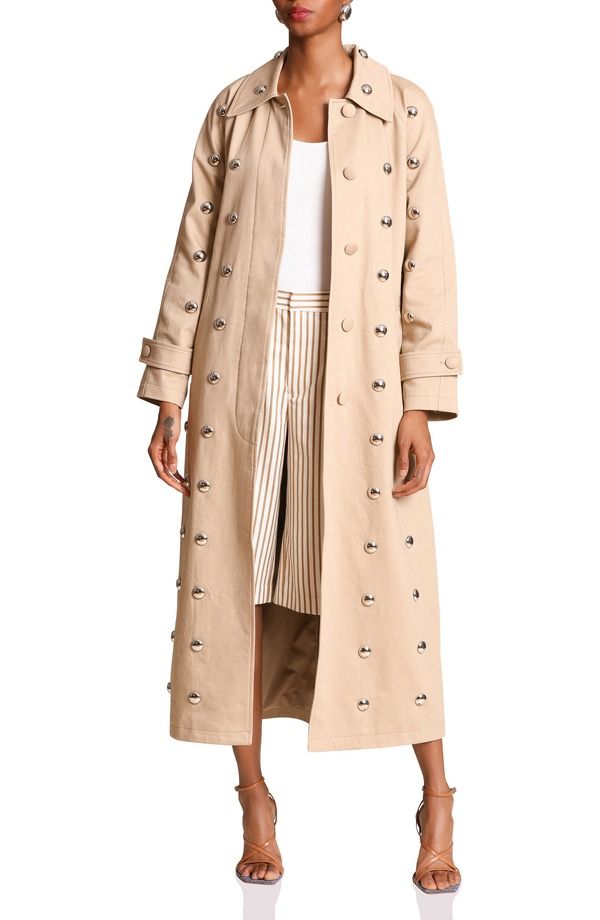 アヴェックレフィーユ レディース アウター ジャケット・ブルゾン コットン コート マキシ Avec Les Fillestatement Stud Cotton Maxi Trench Coat Khaki Studded カーキ