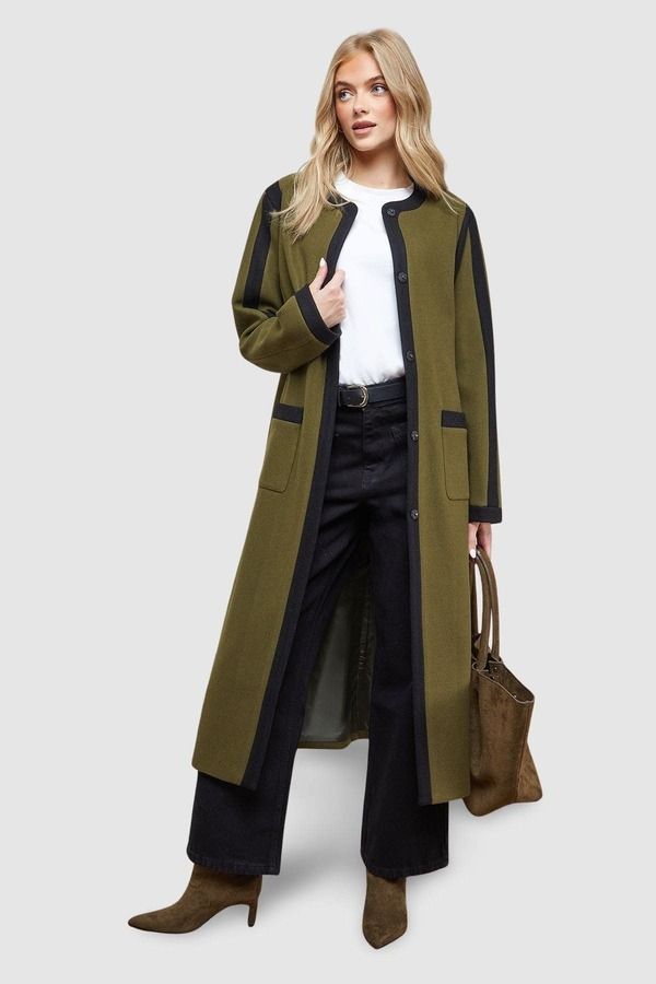 オアシス レディース アウター ジャケット・ブルゾン コート Oasis Tipped Coat Olive オリーブ
