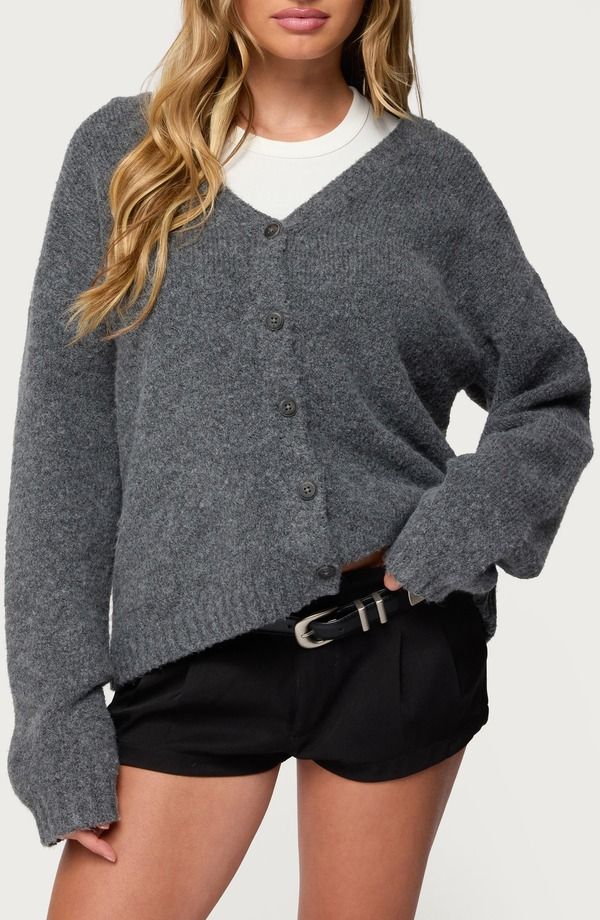 アディクテッド レディース アウター パーカー・スウェット カーディガン EDIKTED Shiraz Oversize Cardigan DarkGray グレー