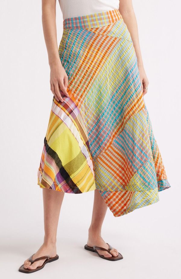 フリーピープル レディース ボトムスカート パッチワーク ミディ コットン Free People Rivoli Patchwork Plaid Cotton Midi Skirt Pop Combo チェック