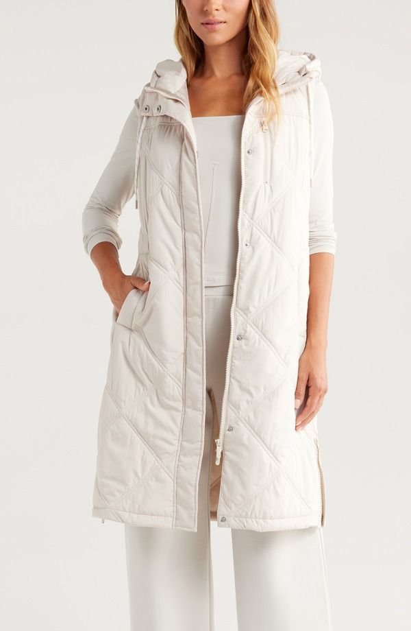 ゼラ レディース アウター ベスト Zella Long Hooded Puffer Vest Grey Moonbeam グレー