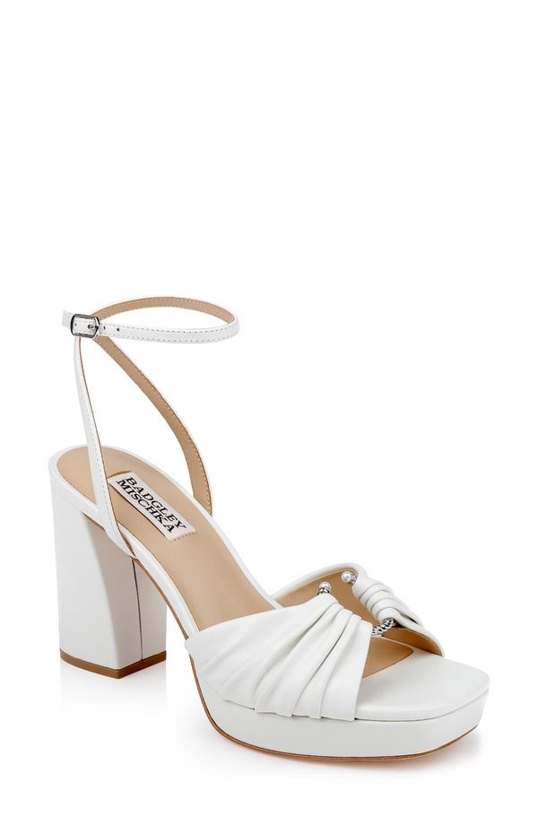 バッドグレイミッシカ レディース シューズ ヒール プラットフォーム サンダル アンクル Badgley Mischka Collection Vedankle Straplatform Sandal White Leather ホワイト
