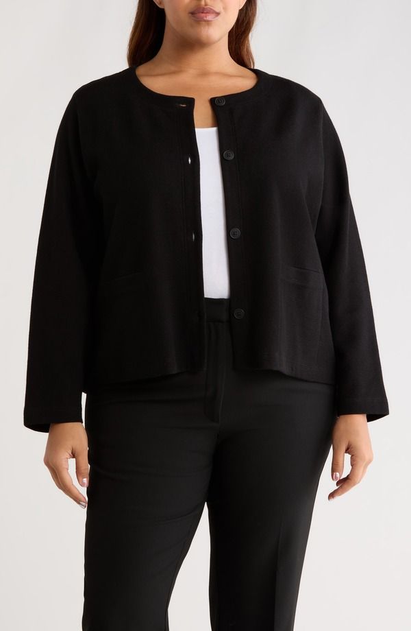 エイリーンフィッシャー レディース アウター ジャケット・ブルゾン コットン Eileen Fisher Button Front Organicotton Jacket Black ブラック
