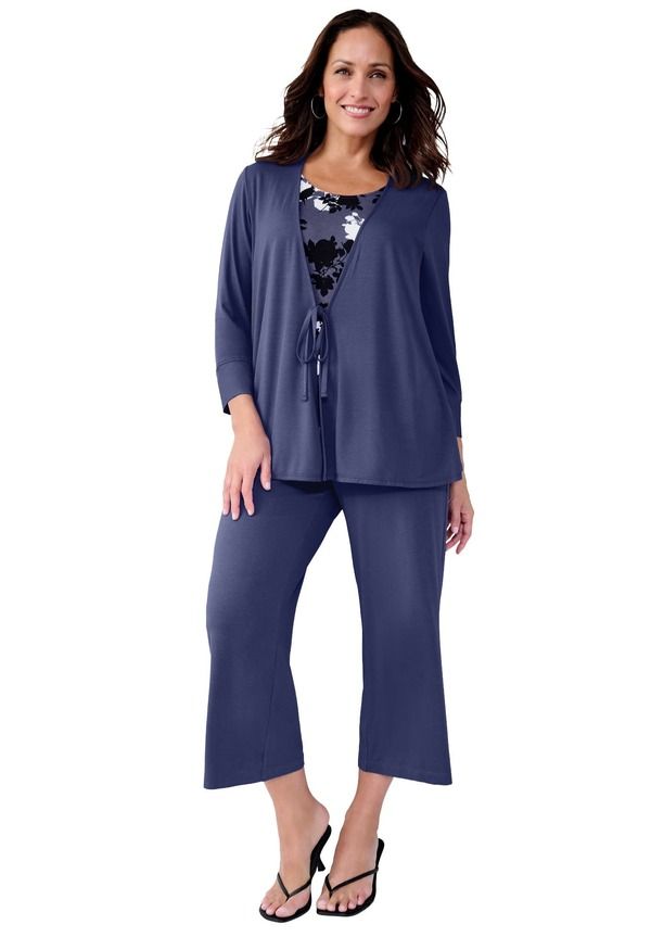 ジェシカロンドン レディース ボトムス レギンス ワイドレッグ ニット Jessica London Everyday Stretch Knit Wide Leg Cropant Deep Dusk