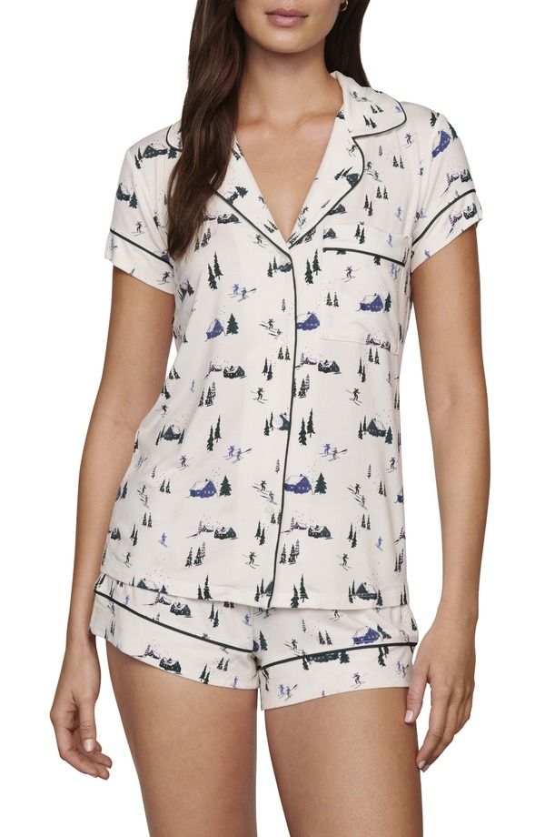 エバージェイ レディース アンダーウェア ナイトウェア プリント Eberjey Gisele Printed Short Pajamaski Chalet IvoryPine アイボリー