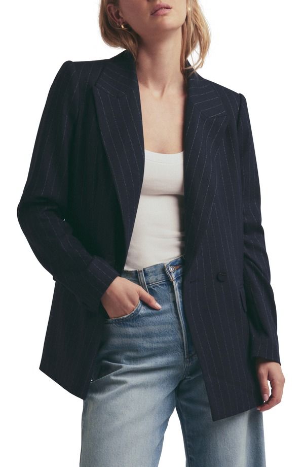 フェイバリット ドーター レディース アウター ジャケット・ブルゾン ブレザー Favorite Daughter The Suits You Chalk Stripe Blazer Navy Pinstripe ネイビー