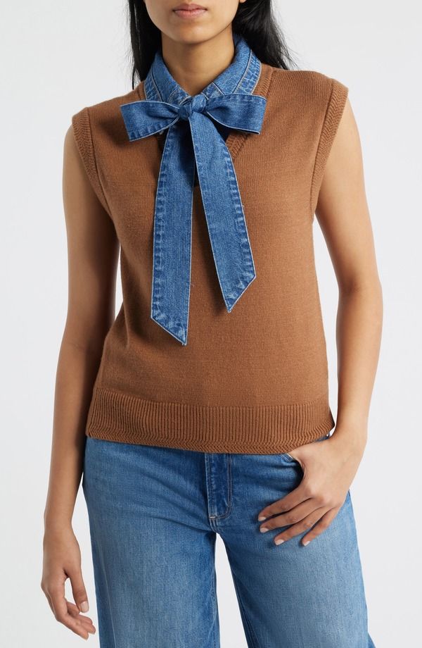 ウィットウィズダム レディース アウター パーカー・スウェット セーター Wit Wisdomixed Media Removable Bow Neck Sweater Sahara Sand Blue ブルー