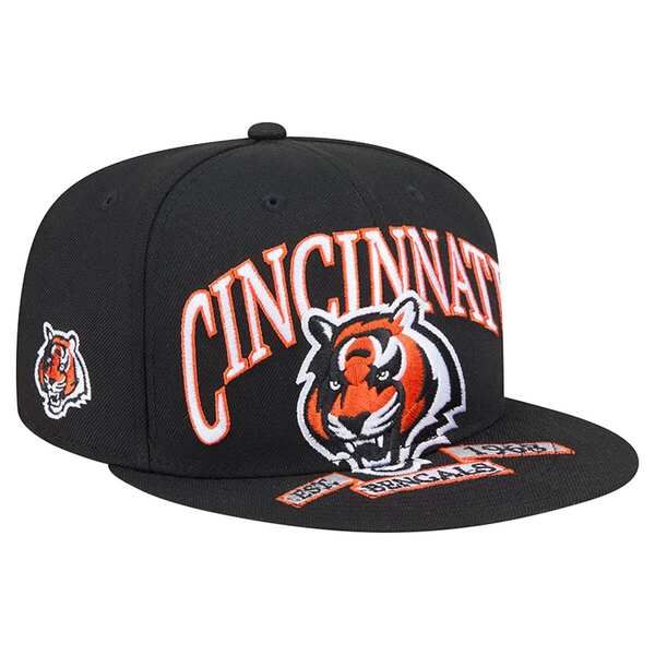 ニューエラ メンズ アクセサリー 帽子 Mens New Era Black Cincinnati Bengals Head Oversized 59FIFTY Fitted Hat Black ブラック