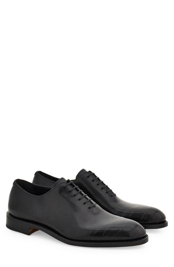 フェラガモ メンズ シューズ オックスフォード FERRAGAMO Angiolo Croc Embossed Wholecut Oxford Nero