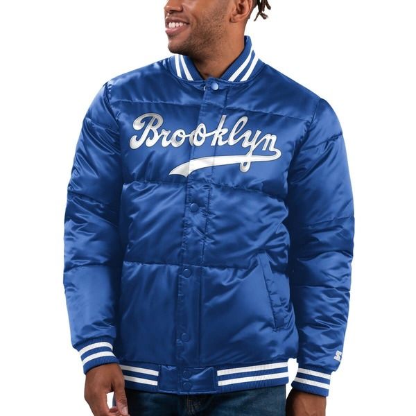 スターター メンズ アウター ジャケット・ブルゾン サテン Menstarteroyal Brooklyn Dodgers Cooperstown Collection Bronx Satin FullSnap Varsity Bomber Jacket Ro
