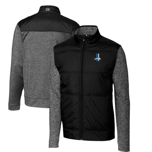 カッターアンドバック メンズ アウター ジャケット・ブルゾン キルティング トール ロゴ Mens Cutter Buck Black Detroit Lions Throwback Logo Big Tall Stealthybrid Quilted Ful