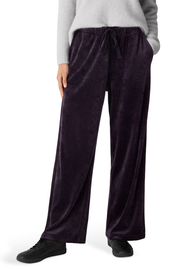 エイリーンフィッシャー レディース ボトムス レギンス ワイドレッグ パンツ コットン Eileen Fisher Wide Leg Organicotton Blend Velour Pants Aubergine オーバージーン