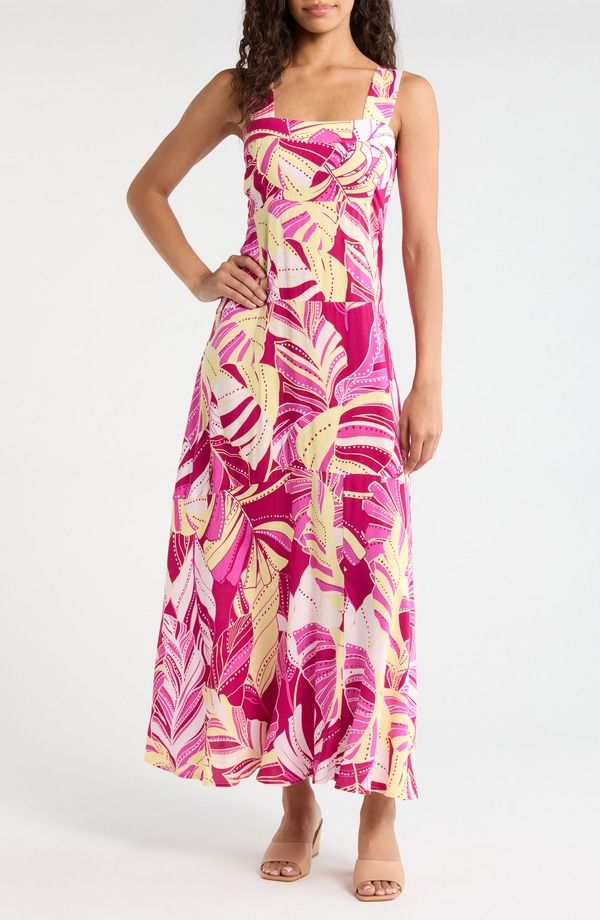 ヴィンスカムート レディース トップス ワンピース ティアード プリント マキシ Vince Camuto Palm Printiered Maxi Dress Deep Sangria