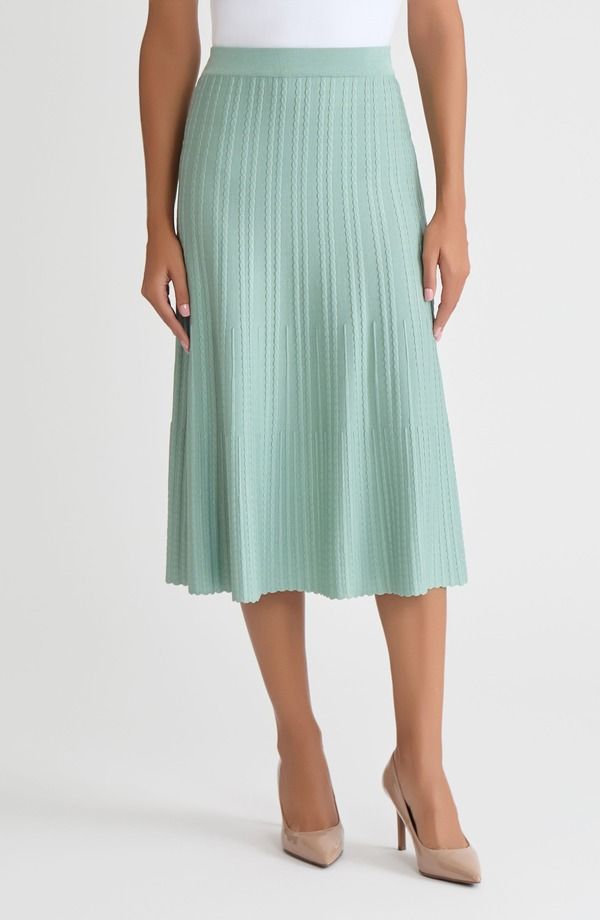 ミソック レディース ボトムスカート A ライン リブ ミディ ニット Misook Lightweight ALine Ribbed Knit Midi Skirt Mystic Green グリーン