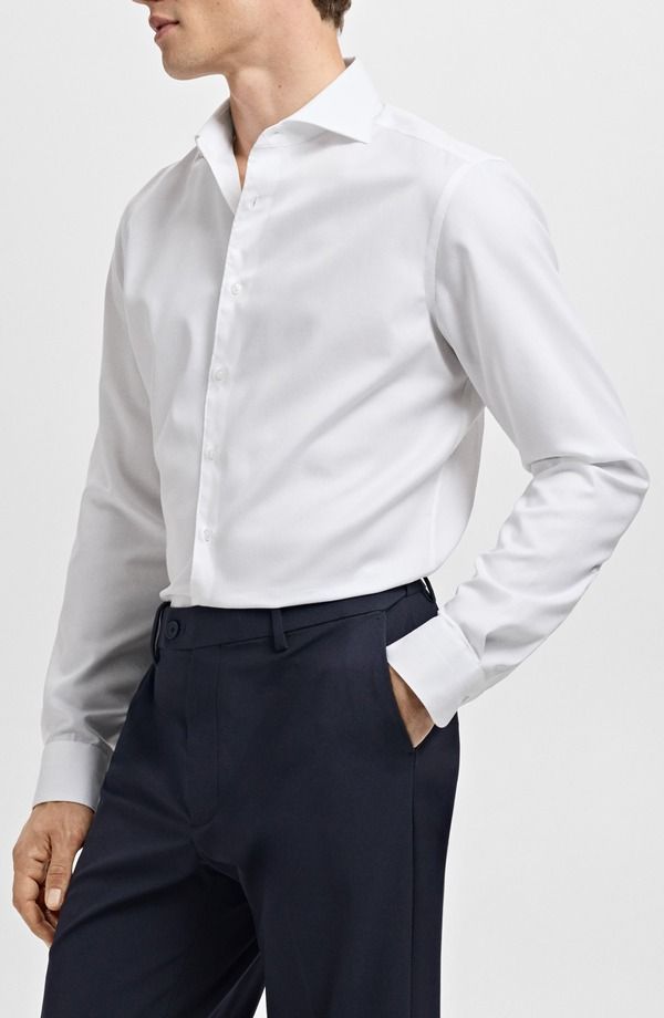 マンゴ メンズ トップス シャツ スリムフィット コットン MANGO Slim Fit Cotton ButtonUp Shirt White ホワイト