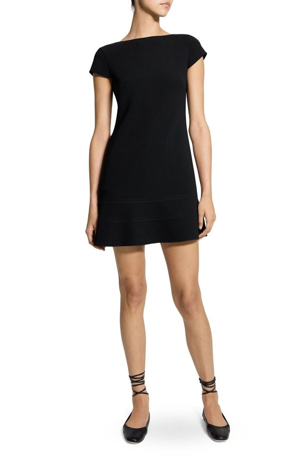 セオリー レディース トップス ワンピース ティアード ミニ Theory Bateau Neck Tiered Minidress Black ブラック