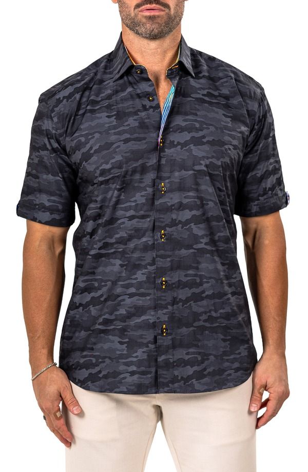 マセオ メンズ トップス シャツ コットン Maceoo Galileo Marthy Short Sleeve Cotton ButtonUp Shirt Black ブラック