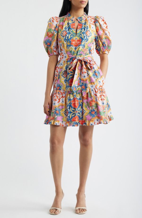 ヴィンスカムート レディース トップス ワンピース プリント ミニ Vince Camuto Puffy Sleeve Print Minidress Pink Multi ピンク