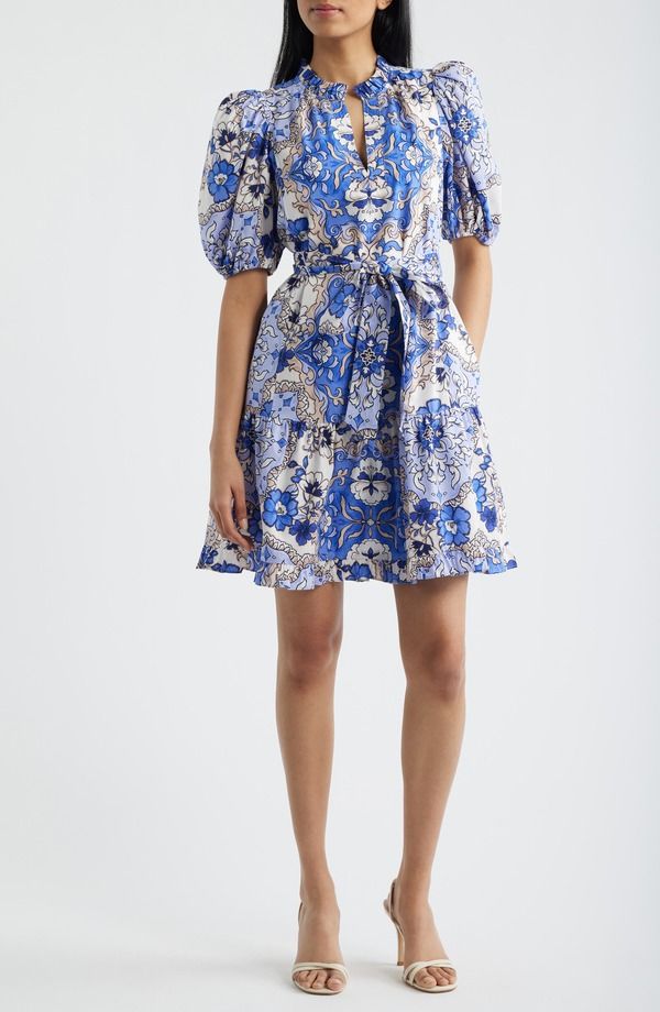ヴィンスカムート レディース トップス ワンピース プリント ミニ Vince Camuto Puffy Sleeve Print Minidress Blue Multi ブルー