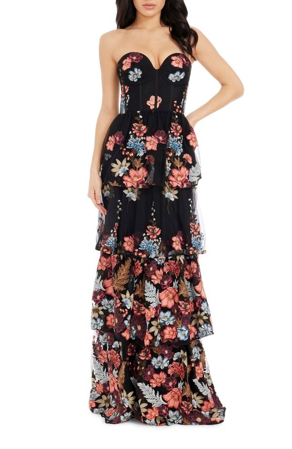 ドレスザポプレーション レディース トップス ワンピース フラワー柄 ストラップレス フラワー Dress the Population Layana Floral Embroidery Strapless Gown Canyon Clay Multi マルチ 99,990円
