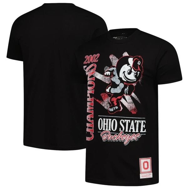 ミッチェルネス メンズ トップス Tシャツ Mens Mitchell Ness Black Ohio State Buckeyes Retro Brush Mineral Wash TShirt Black ブラック