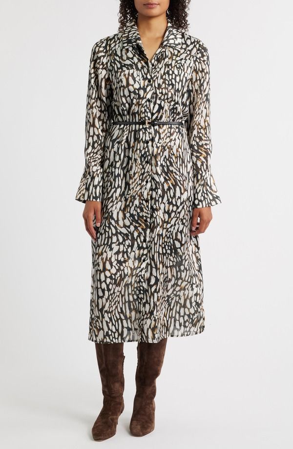 サムエデルマン レディース トップス ワンピース プリント シャツ Sam Edelman Print Long Sleeve Shirtdress Black Brown ブラック