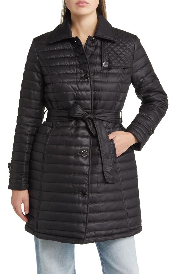 ヴィアスピガ レディース アウター ジャケット・ブルゾン キルティング コート Via Spiga Wateresistant Quilted Trench Coat Black ブラック