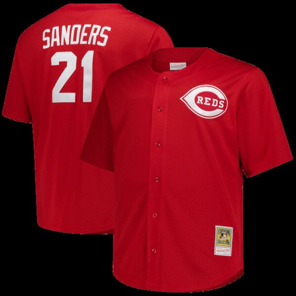 ミッチェルネス メンズ トップス シャツ メッシュ トール ジャージー Mens Mitchell Ness Deion Sanders Red Cincinnati Reds Big Tall Cooperstown Mesh Batting Practic