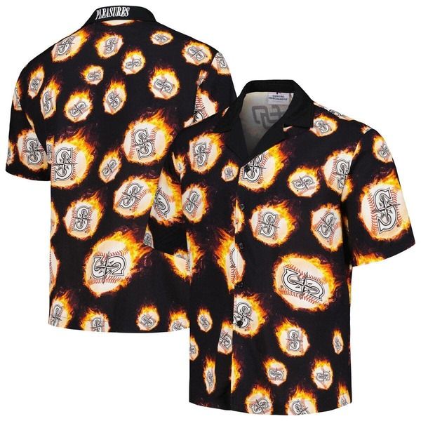 プレジャーズ メンズ トップス シャツ Mens PLEASURES Black Seattle Mariners Flame Fireball ButtonUp Shirt Black ブラック