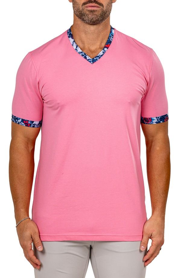 マセオ メンズ トップス Tシャツ Vネック コットン Maceoo Edison Marthyr1101 Pink Cotton VNeck TShirt Pink ピンク