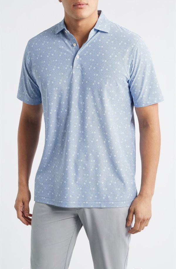 ピーター・ミラー メンズ トップス ポロシャツ プリント Peter Millar Santiago Geo Print Performance Piqu Golf Polo White Sport Navy ホワイト