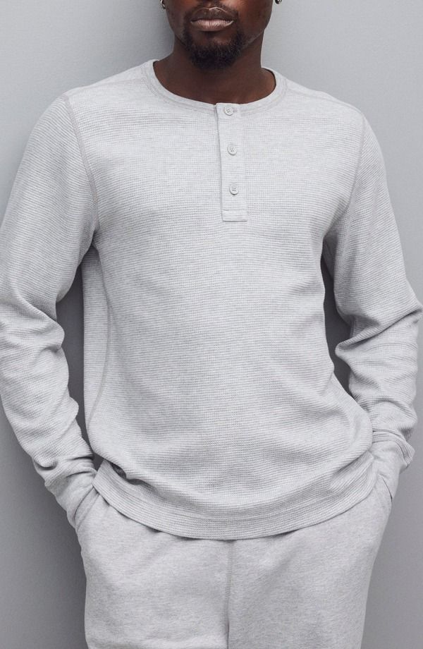 レイニングチャンプ メンズ トップス Tシャツ ニット Reigning Champ Standard Fit Lightweight Waffle Knit Henley Heather Grey グレー