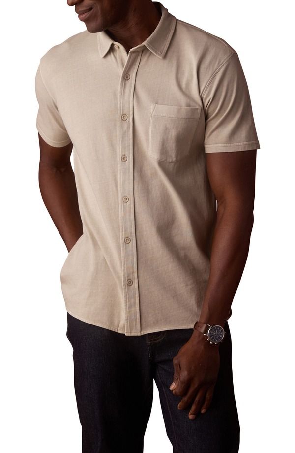 ノーマルブランド メンズ トップス シャツ コットン ジャージー The Normal Brand Normal Short Sleeve Cotton Jersey ButtonUp Shirt Pumice