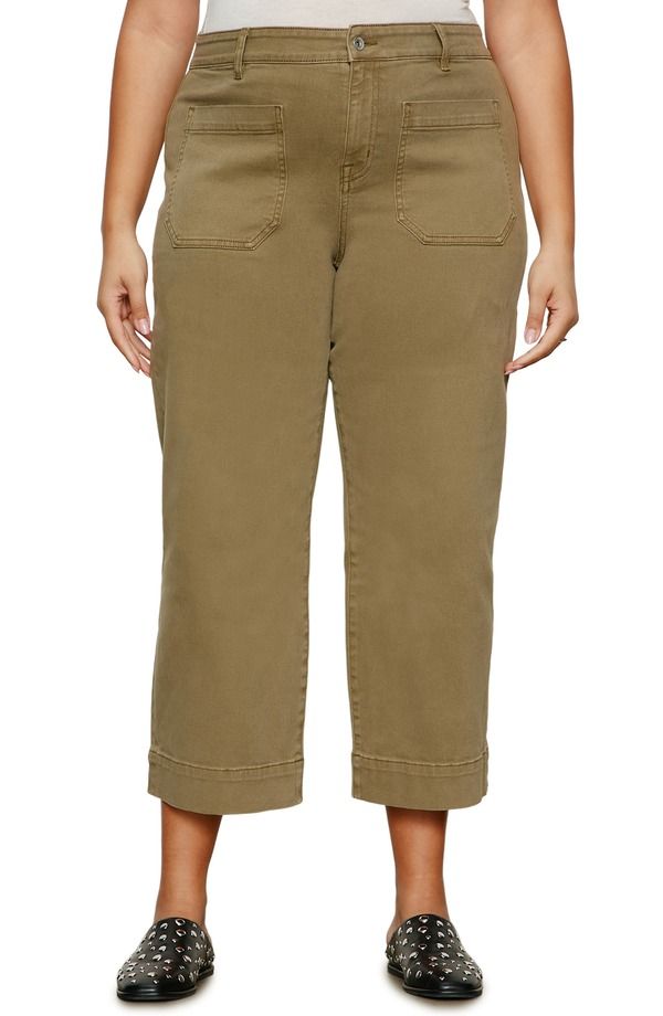 サンクチュアリー レディース ボトムス デニムパンツ ワイドレッグ ジーンズ Sanctuary The Marine Crop Wide Leg Jeans Covert Green グリーン