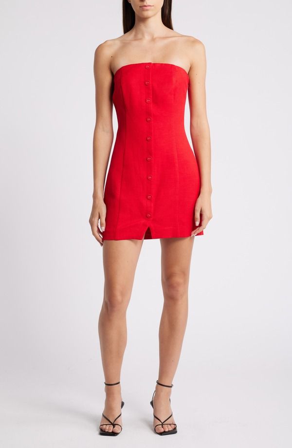 エンドレスローズ レディース トップス ワンピース ミニ ストラップレス リネン Endless Rose Strapless Linen Blend Minidress Red レッド
