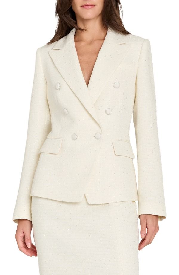 タハリエーエスエル レディース アウター ジャケット・ブルゾン ブレザー Tahari ASL Crystal Double Breasted Boucl Blazer Vanilla
