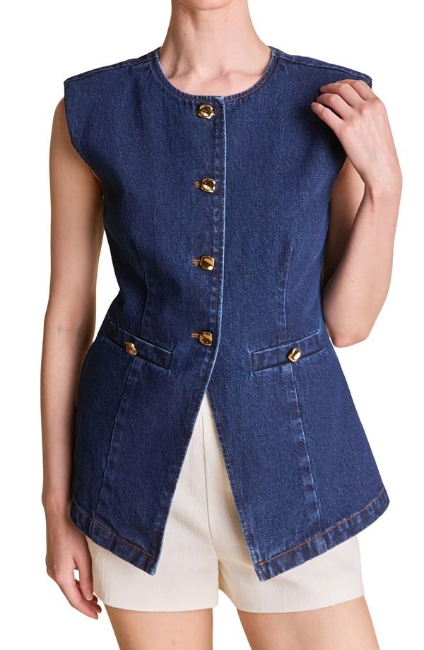 エンドレスローズ レディース ボトムス デニムパンツ ベスト Endless Rose Button Cutaway Denim Vest Denim デニム