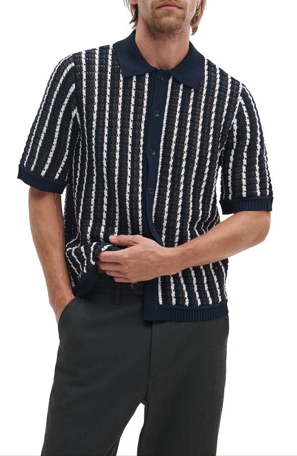 ラグアンドボーン メンズ アウター パーカー・スウェット シャツ ニット rag bone Dalton Texture Knit Short Sleeve ButtonUp Shirt Navy Multi ネイビー