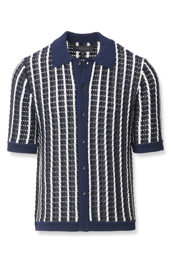 ラグアンドボーン メンズ アウター パーカー・スウェット シャツ ニット rag bone Dalton Texture Knit Short Sleeve ButtonUp Shirt Navy Multi ネイビー
