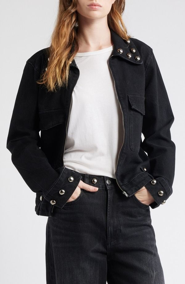 レイルズ レディース ボトムス デニムパンツ ジャケット Rails Roxbury Studetail Denim Jacket Black Stone Studded ブラック