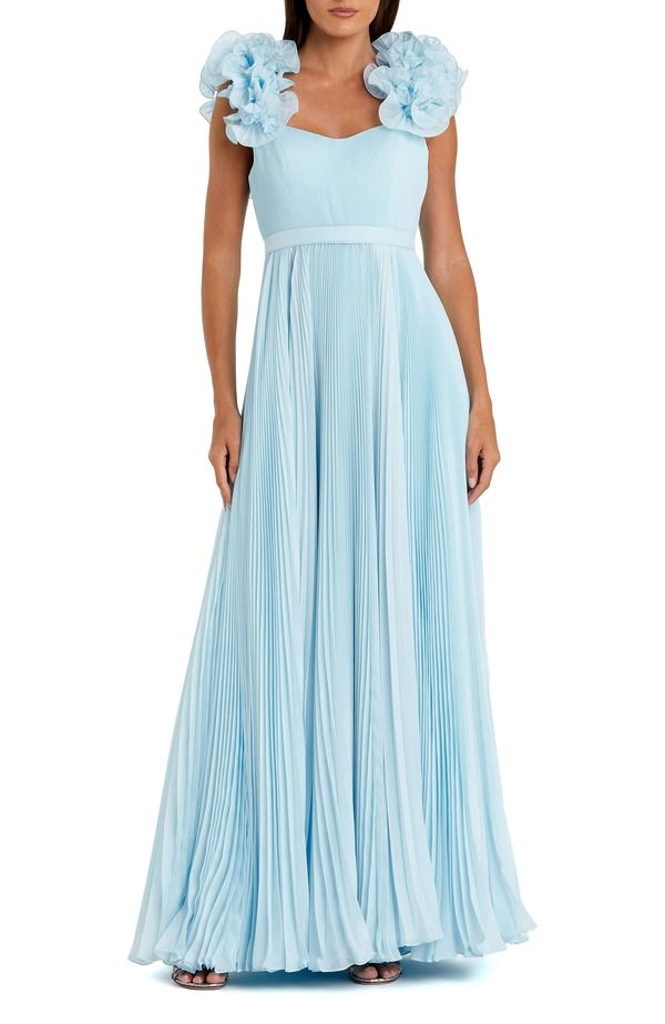 マックダガル レディース トップス ワンピース プリーツ フリル Mac Duggal Ruffle Strapleated Organza Gown Powder Blue ブルー
