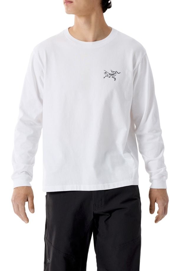 アークテリクス メンズ トップス Tシャツ コットン グラフィック Arcteryx Kragg Long Sleeve Cotton Graphic TShirt White Light Black ホワイト