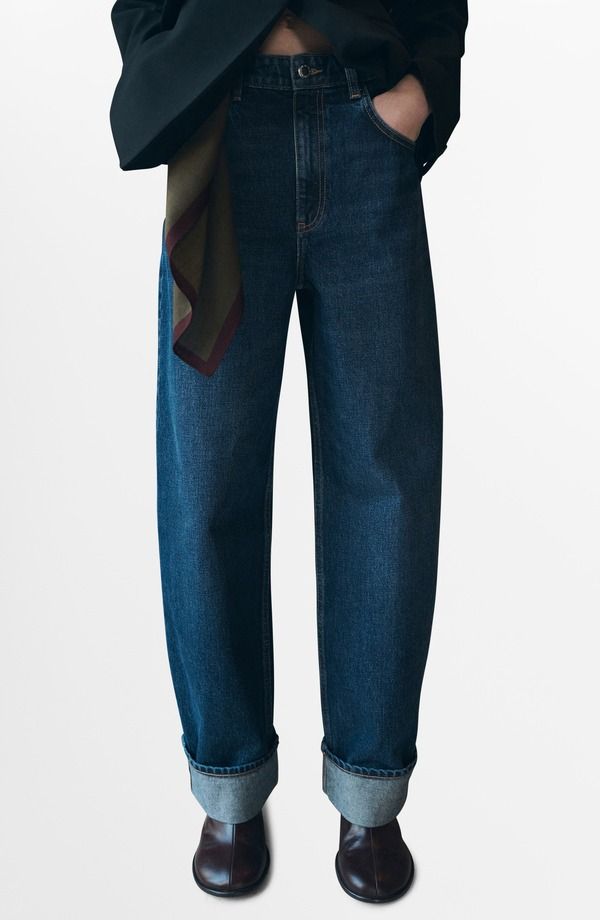 マンゴ レディース ボトムス デニムパンツ ジーンズ MANGO Cuffed Balloon Jeans Dark Blue ブルー