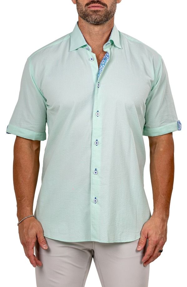 マセオ メンズ トップス シャツ コットン Maceoo Galileo Marty Short Sleeve Cotton ButtonUp Shirt Green グリーン